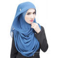 Sommer-Eleganz coole Dubai Volltonfarbe Chiffon muslimischen Hijab Cap und Schal twinset